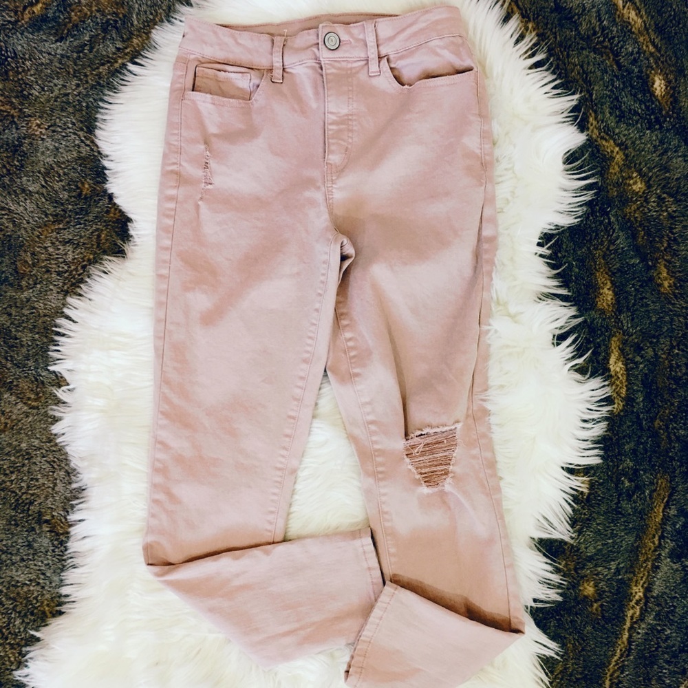 Blush Pink Bubblegum Feminine Stretch High Waist Ankle Jegging Jeans